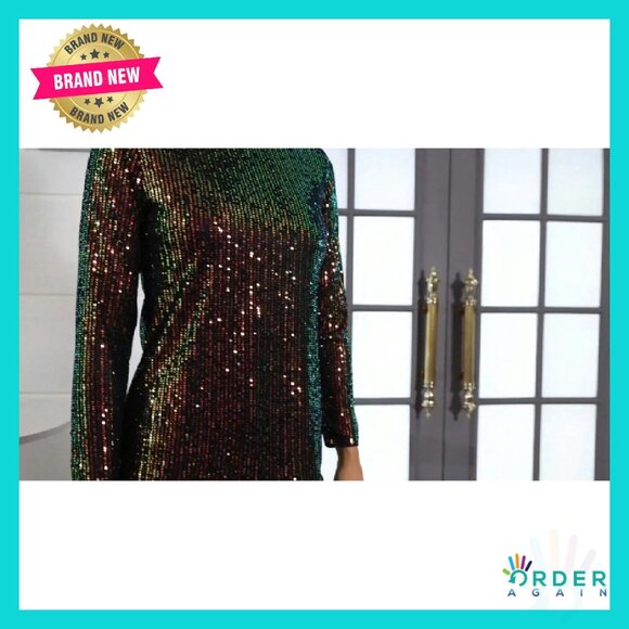 Long Sleeve Sequin Blouse Elegant Party Top Lined Sparkly Evening Wear - Picture 8 of 8